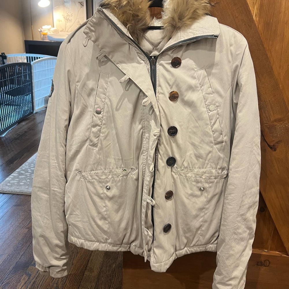 EVER Women’s Cream Fur-Trimmed Jacket with vest inside
